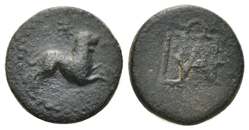 Greek Coins
KINGS OF BOSPOROS. Polemo I (Circa 37-8 BC). Ae. Pantikapaion.
Obv: ...