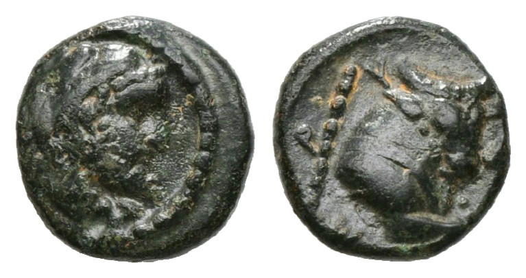 Greek Coins IONIA. Erythrai. Ae (Circa 400 BC).
Obv: Head of Herakles right, wea...