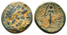 Greek Coins
PHRYGIA. Apameia. Ae (Circa 100-50 BC). Heraklei-, son of Eglo-, eglogistes.
Obv: Head of Zeus right, wearing oak wreath.
Rev: AΠΑΜΕΩN / H...