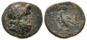 Greek Coins
LYDIA. Blaundus. Ae (2nd-1st centuries BC). Apollonios, son of Theogenes, magistrate.
Obv: Laureate head of Zeus right.
Rev: MΛAYNΔEΩN / A...