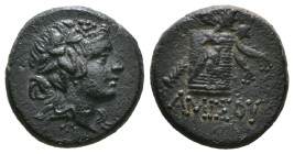 Greek Coins
PONTOS. Amisos. Time of Mithradates VI Eupator (Circa 105-90 or 90-85 BC). Ae.
Obv: Head of Dionysos right, wearing ivy wreath.
Rev: AMIΣO...