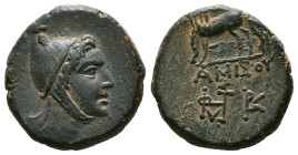Greek Coins
PONTOS. Amisos. Time of Mithradates VI Eupator (Circa 100-95 or 80-70 BC). Ae.
Obv: Head of Perseus right, wearing Phrygian cap.
Rev: AMIΣ...