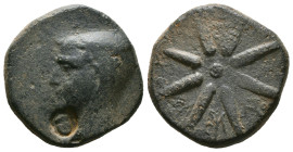 Greek Coins
PONTOS. Uncertain, possibly Amisos. Ae (Circa 130-100 BC).
Obv: Male head left, wearing bashlyk; two c/m's: gorgoneion and helmet(?) withi...