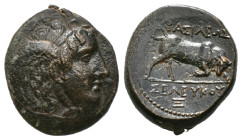 Greek Coins
SELEUKID KINGDOM. Seleukos I Nikator (312-281 BC). Ae. Sardes.
Obv: Winged head of Medusa right.
Rev: BAΣIΛEΩΣ / ΣΕΛΕΥΚOY.
Bull butting ri...