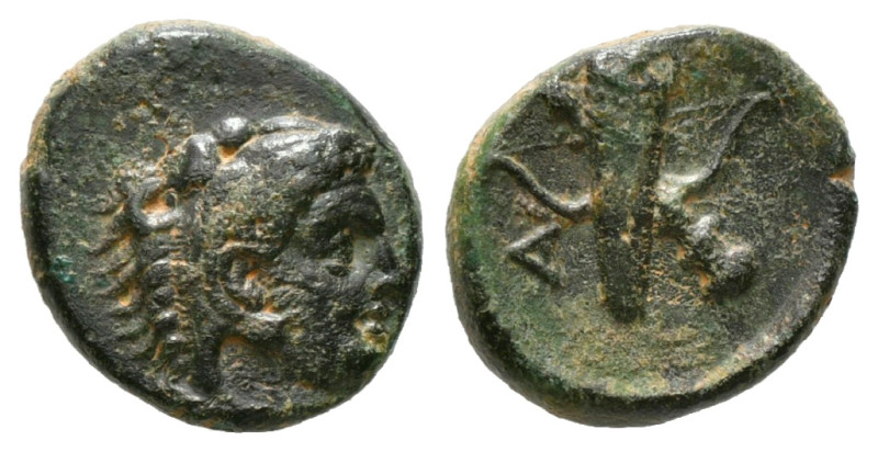 IONIA. Erythrai. Ae (Circa 400-375 BC).
Obv: Head of Herakles right, wearing lio...