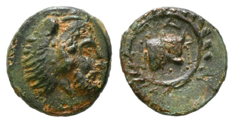 IONIA. Erythrai. Ae (Circa 480-400 BC).
Obv: Head of Herakles right, wearing li...