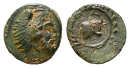 IONIA. Erythrai. Ae (Circa 480-400 BC).
Obv: Head of Herakles right, wearing lion skin.
Rev: Forepart of bull right.
SNG von Aulock 1946; SNG Copen...