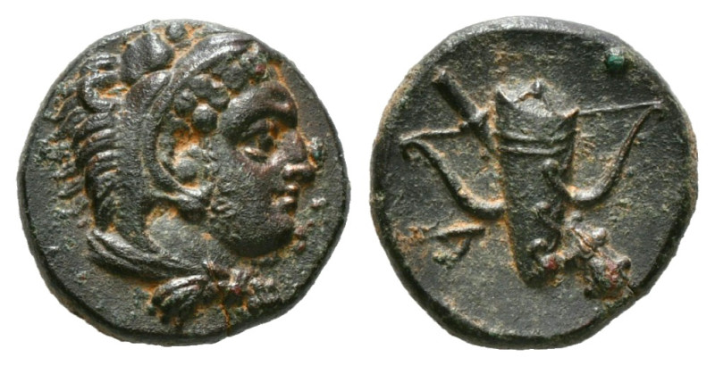 IONIA. Erythrai. Ae (Circa 400-375 BC).
Obv: Head of Herakles right, wearing lio...