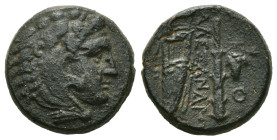 Greek Coins
KINGS OF MACEDON. Alexander III 'the Great' (336-323 BC). Ae Unit. Uncertain mint in Western Asia Minor.
Obv: Head of Herakles right, wear...