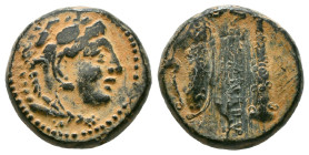 Greek Coins
KINGS OF MACEDON. Alexander III 'the Great' (336-323 BC). Ae Unit. Uncertain mint in Western Asia Minor.
Obv: Head of Herakles right, wear...