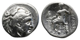 KINGS OF MACEDON. Alexander III 'the Great' (336-323 BC). Drachm. .
Obv: Head of Herakles right, wearing lion skin.
Rev: AΛΕΞΑΝΔΡΟΥ.
Zeus seated le...