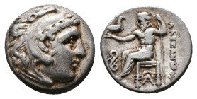 Greek Coins
KINGS OF MACEDON. Alexander III 'the Great' (336-323 BC). Drachm.
Obv: Head of Herakles right, wearing lion skin.
Rev: AΛEΞANΔPOY.
Zeus se...