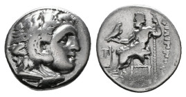 Greek Coins
KINGS OF MACEDON. Alexander III 'the Great' (336-323 BC). Drachm.
Obv: Head of Herakles right, wearing lion skin.
Rev: AΛEΞANΔPOY.
Zeus se...