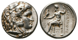 Greek Coins
KINGS OF MACEDON. Alexander III 'the Great' (336-323 BC). Tetradrachm.
Obv: Head of Herakles right, wearing lion skin.
Rev: AΛΕΞΑΝΔΡOY....