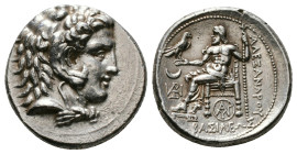 Greek Coins
KINGS OF MACEDON. Alexander III 'the Great' (336-323 BC). Tetradrachm.
Obv: Head of Herakles right, wearing lion skin.
Rev: AΛΕΞΑΝΔΡOY....