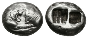 Greek Coins
KINGS OF LYDIA. Kroisos (Circa 564/53-550/39 BC). Double Siglos or Stater. Sardes.
Obv: Confronted foreparts of lion and bull.
Rev: Two...