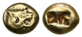 Greek Coins
KINGS OF LYDIA. Time of Alyattes to Kroisos (Circa 620/10-550/39 BC). EL Trite or 1/3 Stater. Sardes.
Obv: Head of roaring lion right, w...