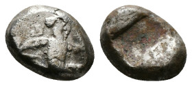 Greek Coins
ACHAEMENID EMPIRE. Time of Darios I to Xerxes II (485-420 BC). Siglos. Sardes.
Obv: Persian king in kneeling-running stance right, holding...