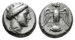 Greek
PONTOS, Amisos. Circa 235–200 BC. AR Siglos – Drachm Turreted and draped bust of Hera-Tyche right / Eagle standing facing on shield, with wings ...