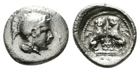 Greek Coins
DYNASTS OF LYCIA. Time of Wekhssere II (Circa 400-380 BC). DiObol. Tlos.
Obv: Helmeted head of Athena right.
Rev: Two panthers seated faci...