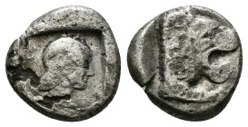 Greek Coins
CARIA. Knidos. Drachm (Circa 490-465).
Obv: Forepart of roaring lion right.
Rev: Diademed head of Aphrodite right within incuse square.
Co...