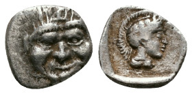 Greek Coins
PAMPHYLIA. Aspendos. Obol (Circa 420-360 BC). Obv: Gorgoneion. Rev: Helmeted head of Athena right within incuse square. Condition: Very fi...