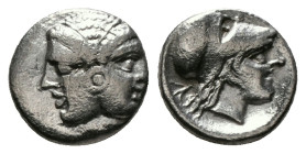 Greek Coins
MYSIA. Lampsakos. Obol (4th century BC).
Obv: Janiform female head.
Rev: Helmeted head of Athena right within incuse circle.
Very rare
Con...