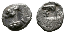 Greek
ASIA MINOR. Uncertain mint. Circa 550-500 BC.0,18 gr - 5,98 mm tetar. Head of a horse to left. Rev. Quadripartite incuse square. Klein -. Rosen ...