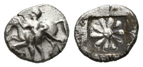 Greek Coins
IONIA. Erythrai. Obol (Circa 480-450 BC).
Obv: Nude male leading horse left, holding rein.
Rev: Rosette of twelve petals within incuse squ...