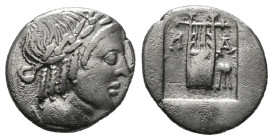 LYCIAN LEAGUE. Masikytes. Hemidrachm (30-27 BC).
Obv: Λ - V.
Laureate head of Apollo right.
Rev: M - A.
Lyre to right; all within incuse square.
Condi...