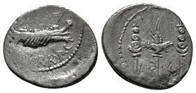Roman Republican Coins
MARK ANTONY. Denarius (32-31 BC). Patrae(?). Legionary issue.
Obv: ANT AVG / III VIR R P C.
Galley right.
Rev: LEG - II.
Aquila...