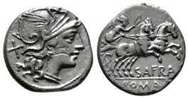 Roman Republican Coins
SPURIUS AFRANIUS. Denarius (150 BC). Rome.
Obv: Helmeted head of Roma right; X (mark of value) to left.
Rev: SAFRA.
Victory dri...