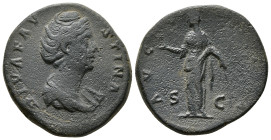 Roman Imperial Coins
DIVA FAUSTINA I (Died 140/1). Sestertius. Rome.
Obv: DIVA FAVSTINA.
Draped bust right.
Rev: AETERNITAS / S - C.
Aeternitas standi...