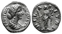 Roman Imperial Coins
FAUSTINA II (Augusta, 147-175). Denarius. Rome.
Obv: FAVSTINA AVGVSTA.
Draped bust right.
Rev: HILARITAS.
Hilaritas standing left...