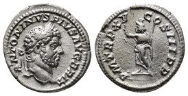 CARACALLA (197-217). Denarius. Rome.
Obv: ANTONINVS PIVS AVG BRIT.
Laureate head right.
Rev: P M TR P XV COS III P P.
Serapis standing left, raising h...
