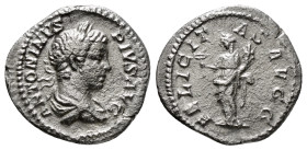 ELAGABALUS (218-222). Denarius. Antioch.
Obv: ANTONINVS PIVS AVG.
Laureate and draped bust right.
Rev: FELICITAS AVGG.
Felicitas standing left, holdin...