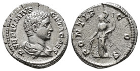 Roman Imperial Coins
GETA (Caesar, 198-209). Denarius. Rome.
Obv: P SEPTIMIVS GETA CAES.
Bare-headed and draped bust right.
Rev: PONTIF COS.
Minerva s...