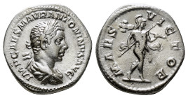 Roman Imperial Coins
ELAGABALUS (218-222). Denarius. Rome.
Obv: IMP CAES M AVR ANTONINVS AVG.
Laureate, draped and cuirassed bust right.
Rev: MARS VIC...