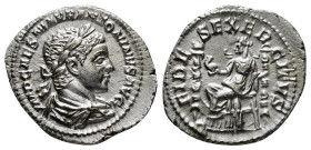 Roman Imperial Coins
ELAGABALUS (218-222). Denarius. Rome.
Obv: IMP CAES M AVR ANTONINVS AVG.
Laureate, draped and cuirassed bust right.
Rev: FIDES EX...