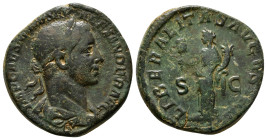 Roman Imperial
Severus Alexander (222-235). Æ 16,08 gr - 29,10 mm Sestertius Rome, AD 229. Laureate, draped and cuirassed bust r. R/ Liberalitas stand...