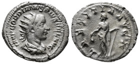 GORDIAN III (238-244). Antoninianus. Rome.
Obv: IMP GORDIANVS PIVS FEL AVG.
Radiate, draped and cuirassed bust right.
Rev: LAETITIA AVG N.
Laetitia st...