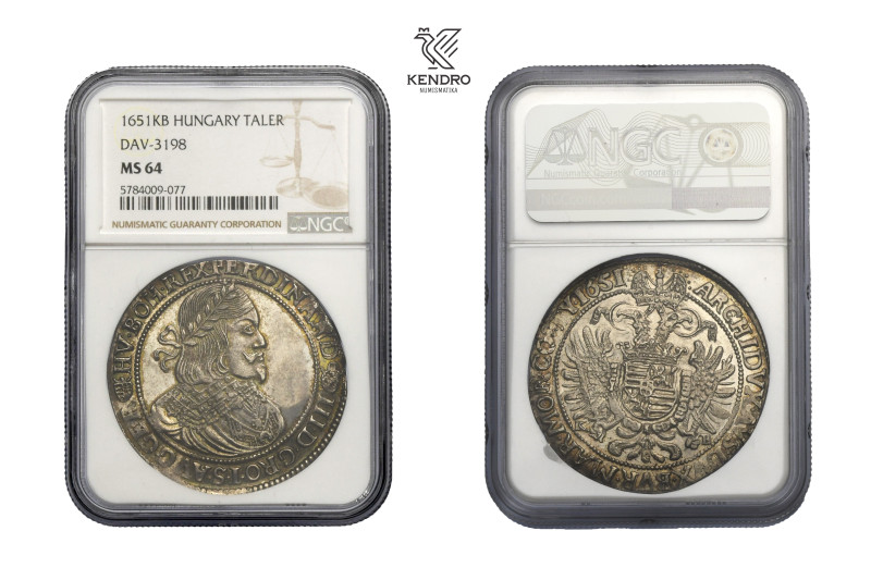 Ferdinand III. Thaler 1651. Kremnitz. Rare in this condition!
Extraordinary spe...