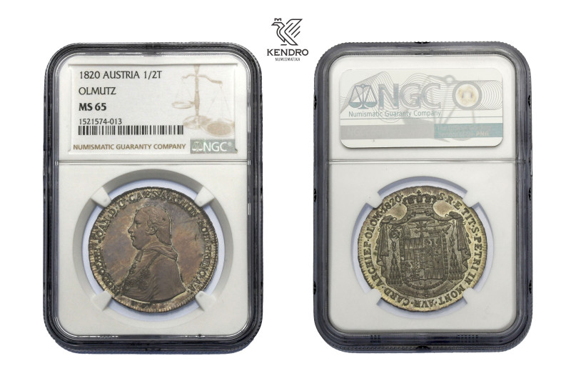 Archduke Rudolph of Austria. 1/2 Thaler 1820. Archbishopric of Olomouc. Vienna. ...