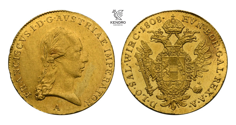 Francis I. Ducat 1808. Vienna.
Mint lustre in the fields. 

František I. Duká...