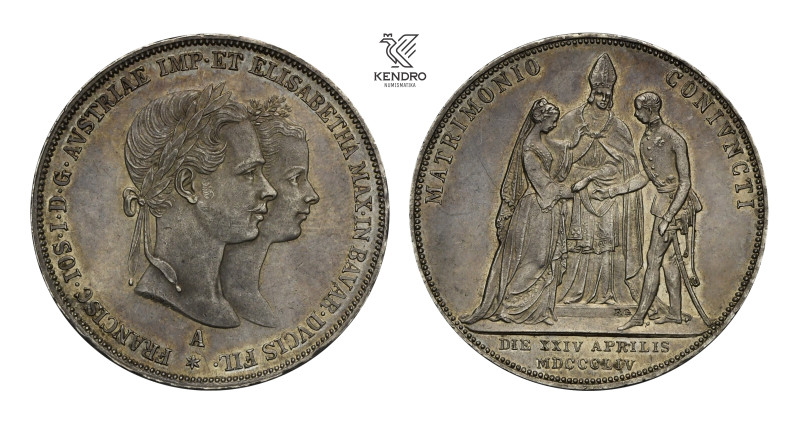 Francis Joseph I. 2 Gulden 1854. Wedding of Francis Joseph I and Elisabeth of Ba...