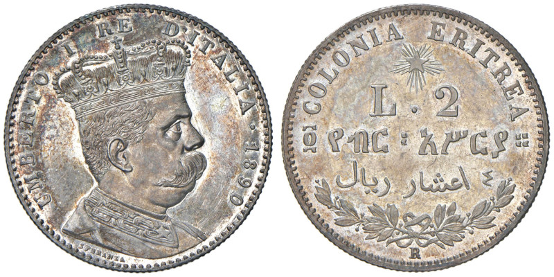 Eritrea Umberto I (1890-1896) 2 Lire 1890 - Nomisma 1039 AG NC In slab NGC n° 66...