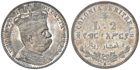 Eritrea Umberto I (1890-1896) 2 Lire 1890 - Nomisma 1039 AG NC In slab NGC n° 6638769-014. 
MS 62