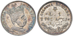 Eritrea Umberto I (1890-1896) Lira 1896 - Nomisma 1043 AG RR In slab NGC n° 6638769-020. Ex Asta Arsantiqua 1 del 3-11-2000, lotto 707. 
AU 58