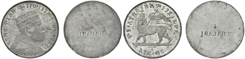 ETIOPIA Menelik II (1889-1913) Prova in 2 pezzi uniface della moneta da Un Birr ...