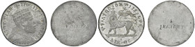 ETIOPIA Menelik II (1889-1913) Prova in 2 pezzi uniface della moneta da Un Birr EE 1888 (1896) - UNICO Zecca di Parigi. Coppia di prove uniface più un...